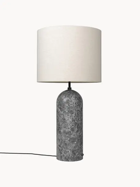 Lámpara de pie pequeña regulable con base de mármol Gravity, Pantalla: tela, Cable: plástico, Beige claro, gris oscuro veteado, Al 120 cm