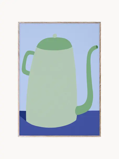 Poster Cafetiere, 210 g mattes Hahnemühle-Papier, Digitaldruck mit 10 UV-beständigen Farben, Grün- und Blautöne, B 30 x H 40 cm