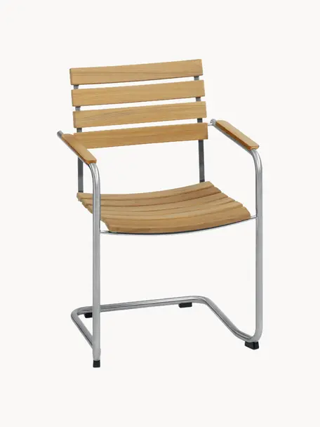 Ręcznie wykonane krzesło ogrodowe z drewna tekowego Prato, Stelaż: stal szlachetna powlekana, Drewno tekowe, odcienie srebrnego, S 60 x G 56 cm