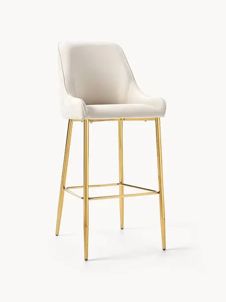 Chaise de bar velours Ava, Velours beige clair, larg. 48 x haut. 107 cm