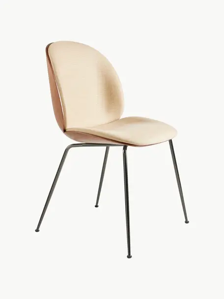 Čalouněná židle se skořepinovým sedákem Beetle, Světle béžová, ořechové dřevo, stříbrná v černém tónu, lesklá, Š 56 cm, H 58 cm
