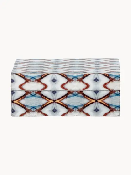 Boîte décorative avec motif géométrique Domino, Plastique, Tons bleus, larg. 13 x haut. 5 cm