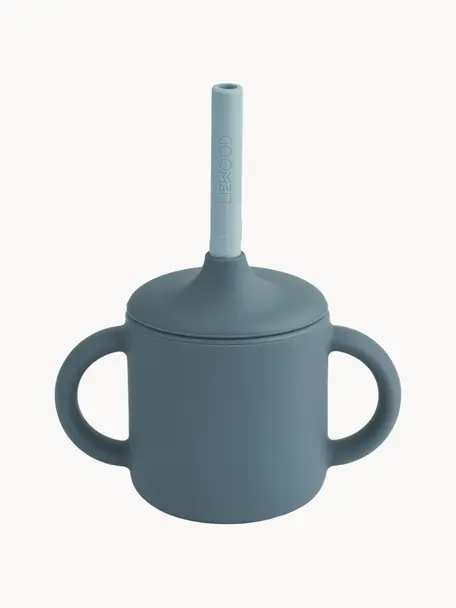 Tazza con cannuccia Cameron, Silicone, Grigio blu, azzurro, Ø 12 x Alt. 10 cm, 140 ml