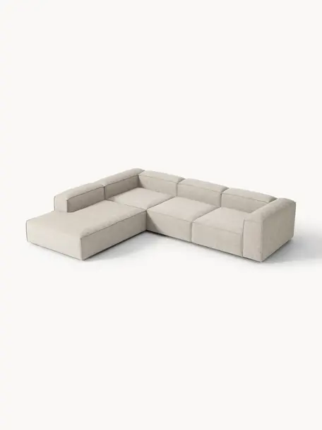 Sofa modułowa XL z mieszanki lnu Lennon, Tapicerka: 50% wiskoza, 25% len, 15%, Nogi: tworzywo sztuczne Ten pro, Szara mieszanka lnu, S 329 x G 269 cm, lewostronna