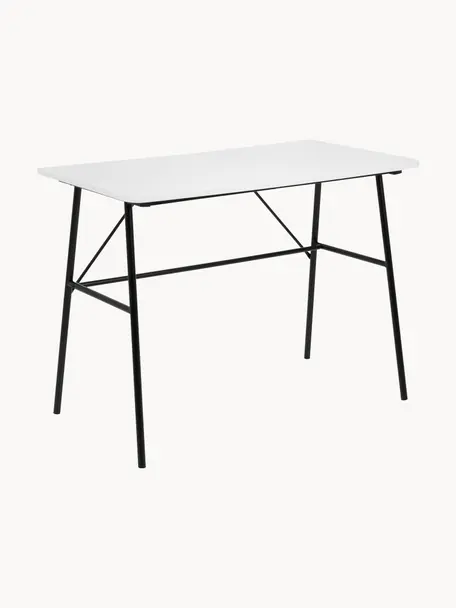 Scrivania Pascal, Gambe: metallo verniciato a polv, Bianco, Larg. 100 x Prof. 55 cm