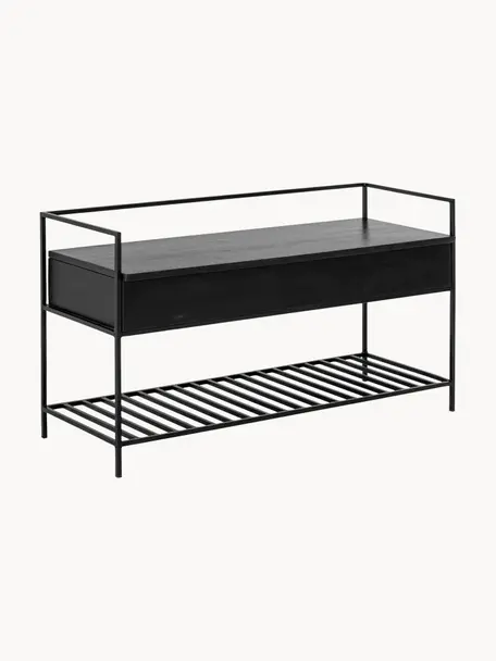 Banc dressing avec espace de rangement Abelone, Noir, larg. 102 x prof. 40 cm