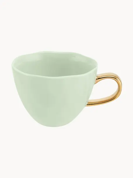 Tasse Good Morning, Steingut, Mintgrün, Goldfarben, Ø 11 x H 8 cm, 350 ml
