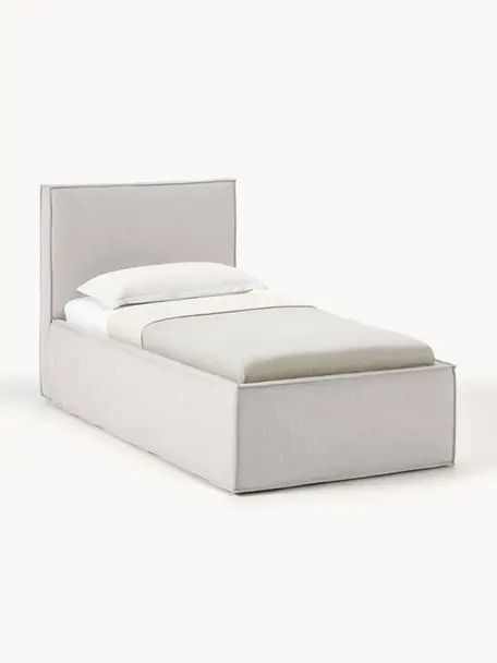 Cama individual Dream, con espacio de almacenamiento, Tapizado: poliéster (borreguillo) A, Estructura: madera de pino maciza con, Tejido greige, An 90 x L 200 cm