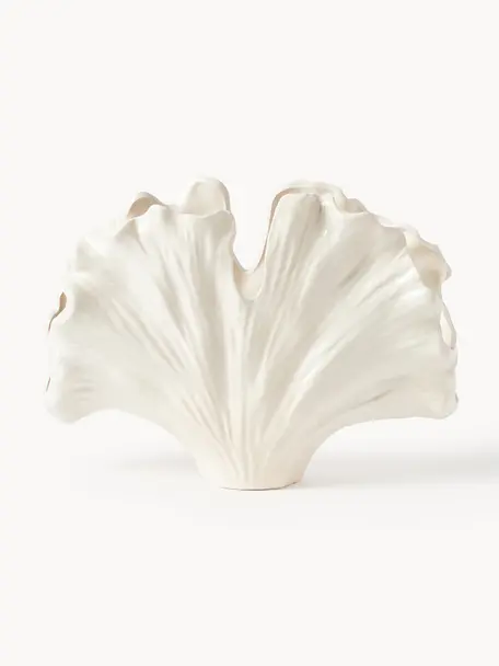 Vase Gingko in Muschel-Form, H 24 cm, Steinzeug, Off white, B 32 x H 24 cm