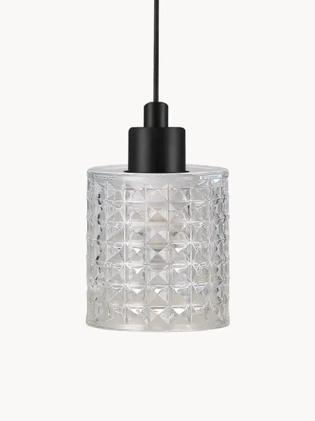 Lámpara de techo pequeña de vidrio Hollywood, Pantalla: vidrio, Anclaje: metal recubierto, Cable: cubierto en tela, Blanco crema, Ø 11 x Al 18 cm