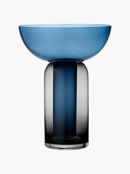 Vase en verre soufflé bouche Torus, haut. 33 cm, Verre, Bleu, gris foncé, transparent, Ø 25 x haut. 33 cm