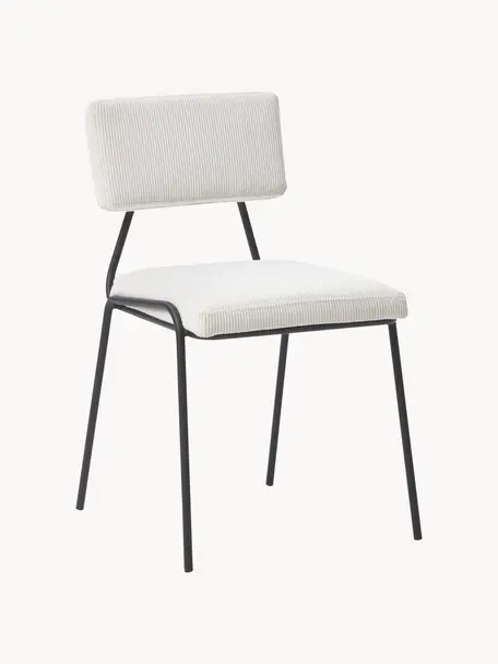Corduroy gestoffeerde stoelen Mats, 2 stuks, Poten: gepoedercoat metaal, Koord wit, B 50 x H 80 cm