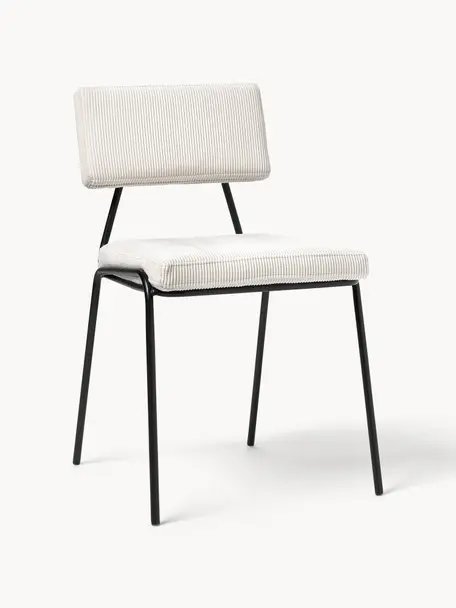 Corduroy gestoffeerde stoelen Mats, 2 stuks, Poten: gepoedercoat metaalkleuri, Corduroy wit, B 50 x H 80 cm