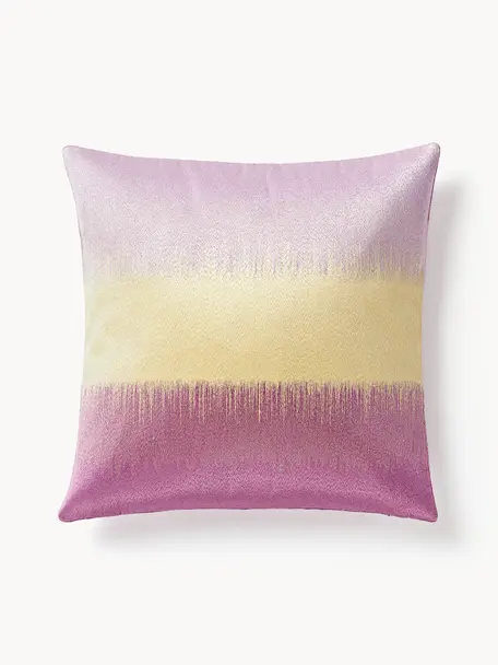 Housse de coussin 50x50 brodée avec dégradé de couleurs Kelby, Tons lilas, jaune pâle, larg. 50 x long. 50 cm