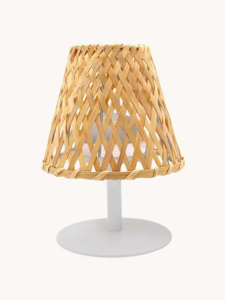 Mobiele outdoor LED tafellamp Ibiza, dimbaar, Lampenkap: bamboehout, Bamboehout, wit, Ø 19 x H 25 cm