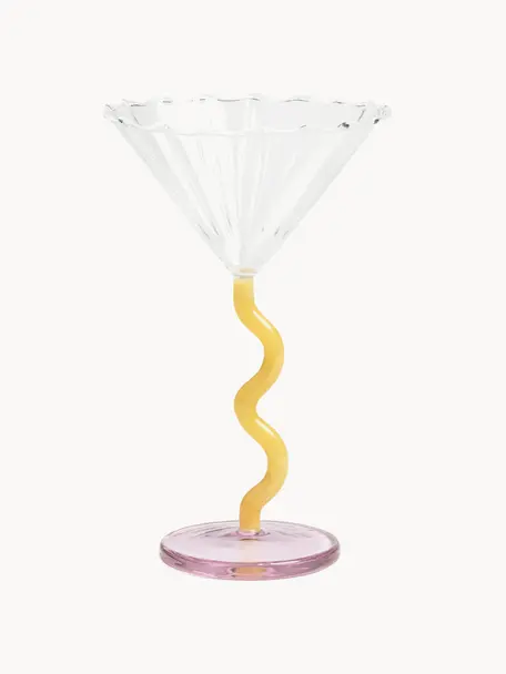 Kieliszek do koktajli Curve, 2 szt., Szkło borokrzemowe, Transparentny, jasny różowy, słoneczny żółty, Ø 17 x W 10 cm, 150 ml