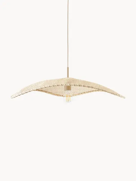 Hanglamp Senja van rotan, Lampenkap: rotan, Baldakijn: gepoedercoat metaal, Beige, B 65 x D 46 cm