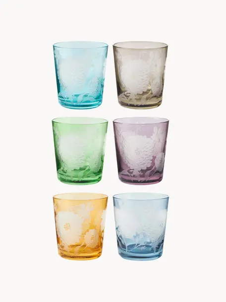 Set di 6 bicchieri Peony, Vetro, Multicolore, Ø 9 x Alt. 10 cm, 250 ml