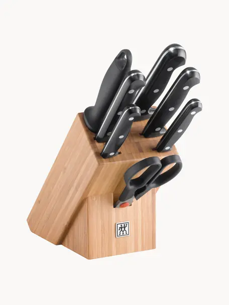 Set coltelli con ceppo in legno di bambù Twin Chef 8 pz, Manico: plastica, Legno chiaro, nero, Set in varie misure