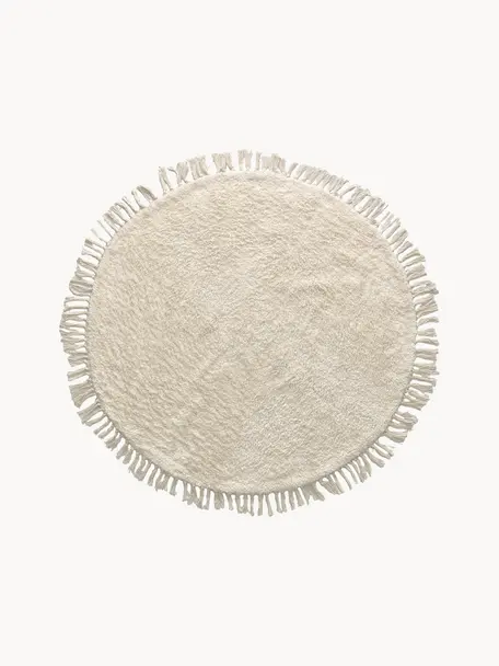 Okrúhly bavlnený koberec so strapcami Orwen, 100 % bavlna, Krémovobiela, Ø 100 cm