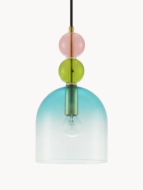 Lampada a sospensione piccola Murano, Baldacchino: metallo rivestito, Turchese, rosa, verde oliva, Ø 16  x A 30 cm