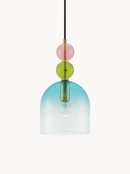 Kleine hanglamp Murano, Turquoise, roze, olijfgroen, Ø 16 x H 30 cm