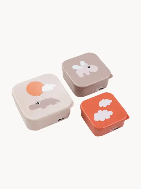 Set 3 lunch box per bambini Happy Clouds, Plastica, Beige, albicocca, rosso corallo, Set in varie misure