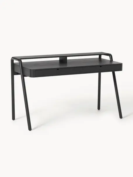 Bureau en frêne Evrak, Noir, larg. 139 x prof. 65 cm