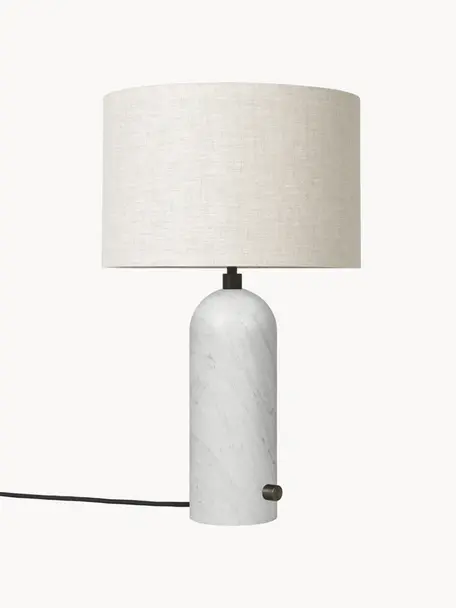 Lampada da tavolo grande con luce regolabile e base in marmo Gravity, varie misure, Paralume: tessuto, Beige chiaro, bianco marmorizzato, Ø 41 x Alt. 65 cm