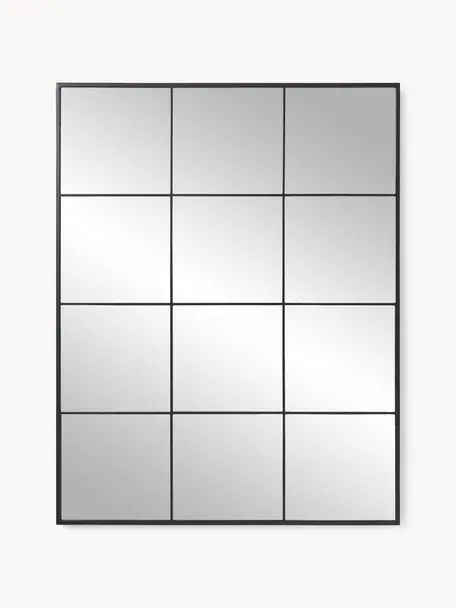 Eckiger Wandspiegel Clarita in Fensteroptik, Rahmen: Metall, pulverbeschichtet, Rückseite: Mitteldichte Holzfaserpla, Spiegelfläche: Spiegelglas, Schwarz, B 70 x H 90 cm