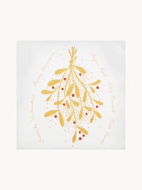 Serwetka z papieru Mistletoe, 20 szt., Papier, Biały, czerwony, odcienie złotego, S 33 x D 33 cm