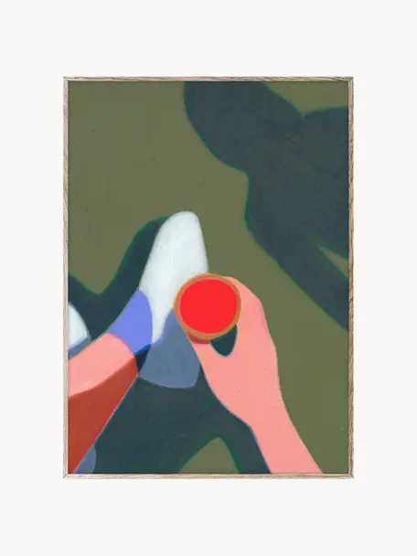 Poster Les Vacances 01, Cartoncino opaco da 210 g firmato Hahnemühle, stampa digitale con 10 colori resistenti ai raggi UV, Verde oliva, multicolore, Larg. 30 x Alt. 40 cm