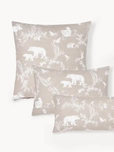 Federa in flanella Animal Toile, Bianco, beige, Larg. 50 x Lung. 80 cm