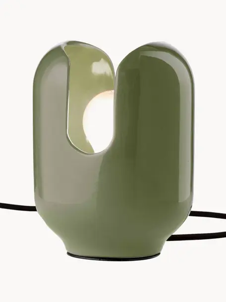 Kleine Tischlampe Batucada, handgefertigt, Olivgrün, Ø 15 x H 20 cm