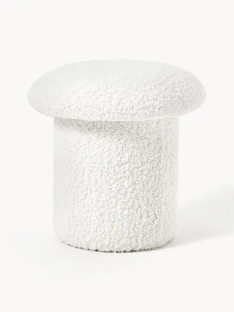 Teddy-Hocker Shroom, Bezug: 100 % Polyester (Teddyfel, Korpus: Mitteldichte Holzfaserpla, Weiß, Ø 45 x H 45 cm