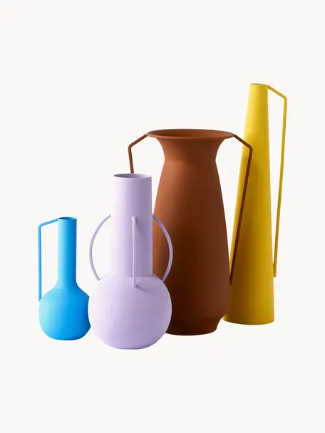 Komplet ręcznie wykonanych wazonów Roman, 4 elem., Żelazo malowane proszkowo, Lila, brązowy, żółty, jasny niebieski, Komplet z różnymi rozmiarami