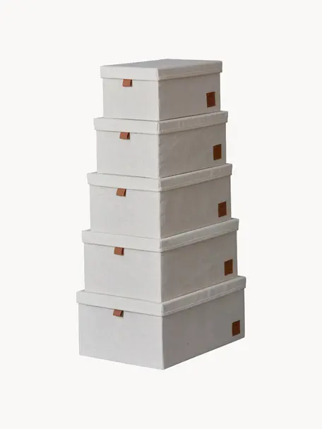 Set de cajas Premium, 5 uds., Beige claro, marrón, Set de diferentes tamaños