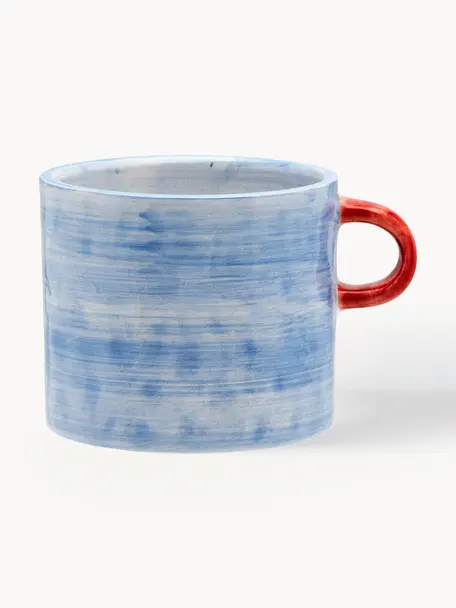 Tasse peinte à la main Cloudy Sky, Céramique, Bleu ciel, rouge corail, Ø 10 x haut. 9 cm, 500 ml