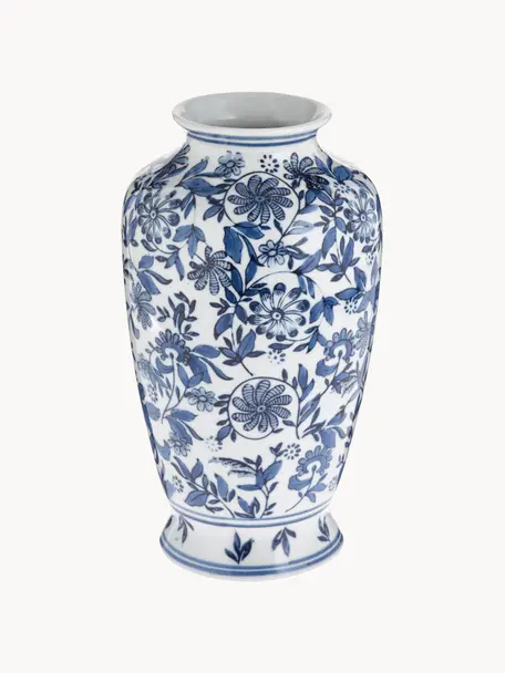 Große Deko-Vase Lin aus Porzellan, Porzellan, Weiß, Blau, Ø 16 x H 31 cm
