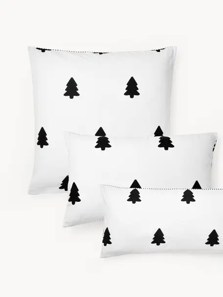 Federa reversibile in flanella con motivo alberi di Natale Noan, Nero, bianco, Larg. 50 x Lung. 80 cm