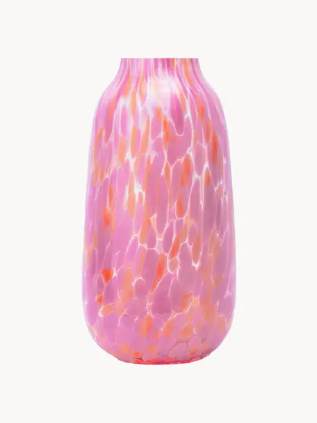 Ručne vyrobená váza Confetti, Sklo, Bledoružová, marhuľová, Ø 13 x V 26 cm