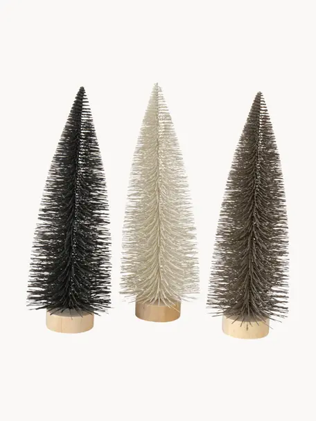 Sapins de Noël décoratifs Tarvo, 3 élém., Noir, grège, blanc, Ø 14 x haut. 41 cm