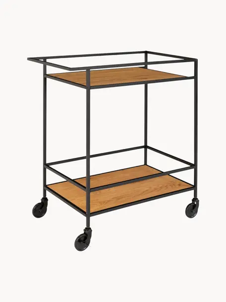 Barcart Vita, Frame: gecoat metaal, Plateaus: MDF, Zwart, hout, B 68 x H 79 cm