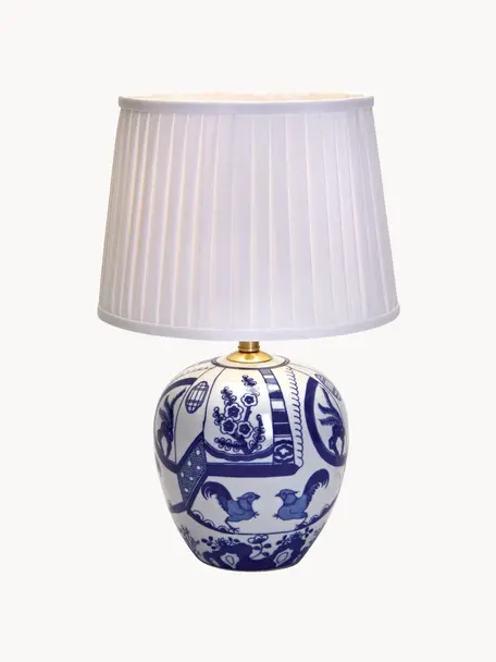 Keramik-Tischlampe Göteborg, Lampenschirm: Polyester, Blau, Weiss, Ø 31 x H 48 cm