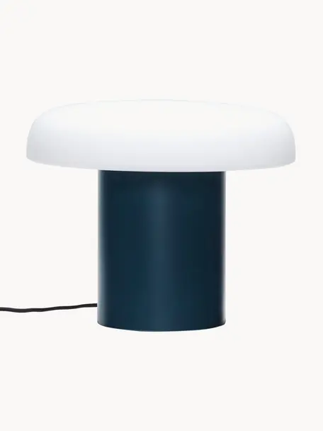 Lampada piccola da tavolo fatta a mano Ateliers, Paralume: vetro, Bianco, blu scuro, Ø 25 x Alt. 20 cm