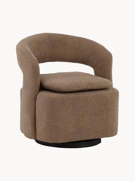 Bouclé loungefauteuil Laurel met draaifunctie, Bekleding: bouclé (100% polyester), Poot: gecoat staal, Bouclé bruin, B 69 x H 75 cm