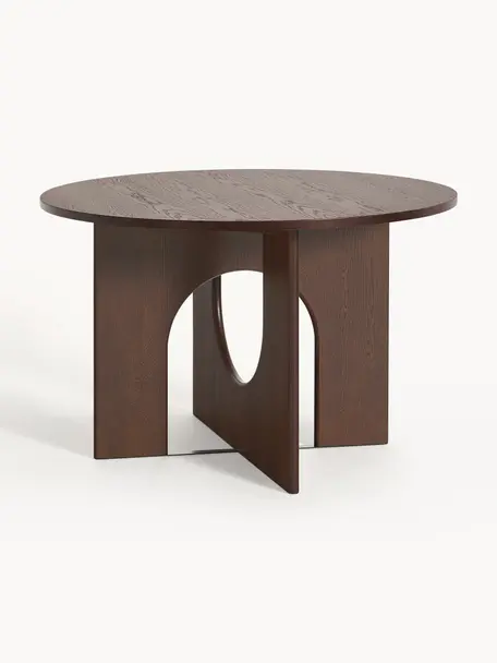 Mesa de comedor redonda Apollo, tamaños diferentes, Tablero: chapa de roble lacada, Patas: madera de roble lacada, m, Madera de roble lacada en marrón oscuro, Ø 100 cm