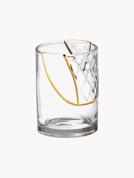 Szklanka ze szkła kryształowego Kintsugi, Transparentny, odcienie złotego, Ø 8 x W 11 cm, 300 ml