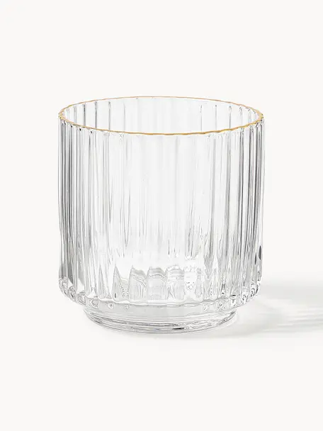 Mondgeblazen waterglazen Aleo, 4 stuks, Glas, Transparant, goudkleurig, Ø 8 x H 8 cm, 320 ml