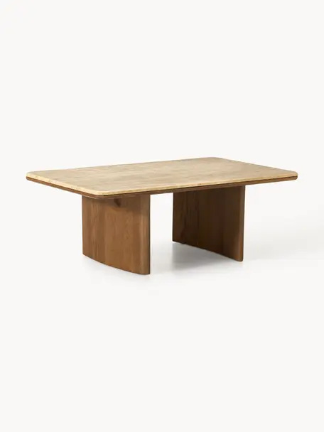 Table basse en chêne avec plateau en travertin Chandler, Bois de chêne, beige travertin, larg. 110 x prof. 70 cm